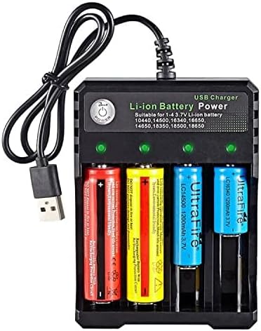 JJN 18650 Battery Charger, Universal Smart LED Display Charger for 3.7V Li-ion Rechargeable 26650 21700 18350 17670 17500 16340(RCR123) 14500, Ni-MH Ni-CD AA AAA Batteries(4 Slots), Black