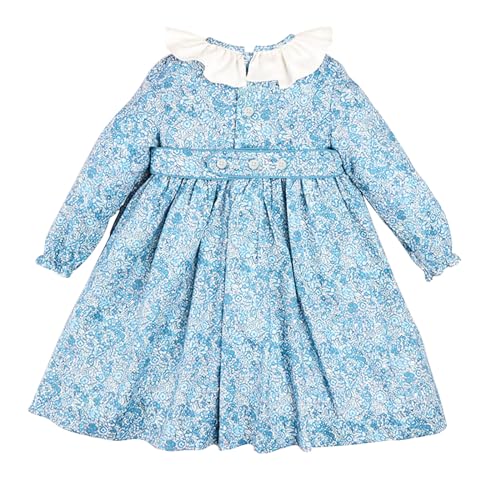 Twoflower Girls Vintage Autumn Long Sleeve Smocking Clothing Kids Toddler Hand Embroidery Floral Fully Smocked Dresses2