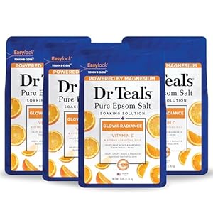Dr Teal’s Pure Epsom Salt Soak, Glow & Radiance with Vitamin C & Citrus Essential Oils, 3 lbs (Pack of 4)