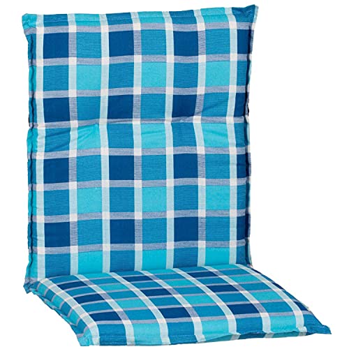NYVI Gartenstuhl Auflage Niedriglehner Barcelona - UV-Beständig, Atmungsaktiv, Strapazierfähig - Niedriglehnerauflage Sitzkissen Outdoor - Sitzauflagen für Gartenstühle 100x50cm Aqua Blau Karo