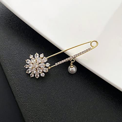 Image of Crystal Snowflake Brooch Pin Sweater Shawl Clip Faux Pearl Rhinestone Lapel Decorative Safery Pin Dress Jackets Suit Pants Skirt Waist Brooches Pins Delicate Jewelry Gifts for Women Girls Christmas