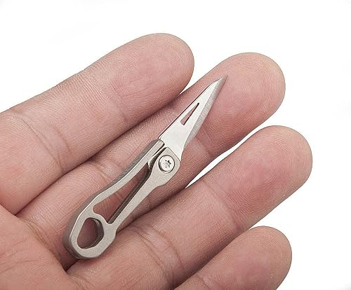 TUNYI Mini cuchillo de bolsillo plegable, cuchillo de paquete pequeño EDC, hoja de acero inoxidable de 1 pulgada con mango de aleación de titanio,