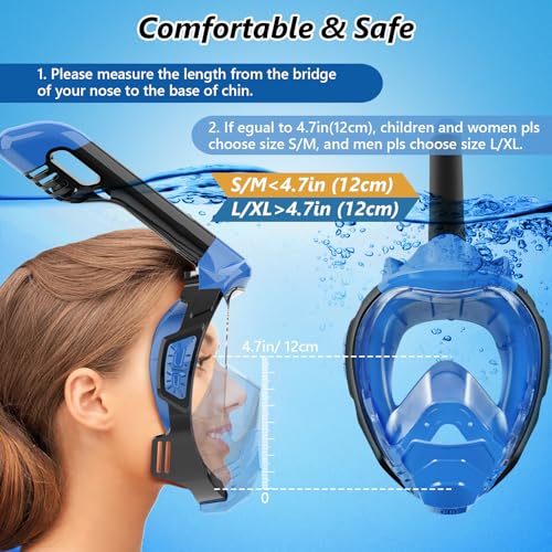 Jwintee Snorkel Mask, Full Face Snorkel Mask,Snorkeling Gear for Adults Kids,Diving Mask, Mask and Snorkel with Detachable Camera Mount,180 Degree Panoramic View Anti-Leak Anti-Fog - Thumbnail 4