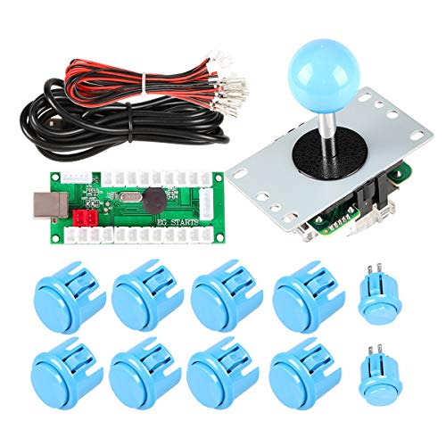 EG STARTS Zero Delay Arcade DIY Poignée Kit Pièces USB Encoder pour PC Jeux 5 Broches Joystick + 24mm 30mm Boutons Poussoirs Pour Arcade Cabinet Mame & Raspberry pi 2 3B Modèle Projet (Bleu)