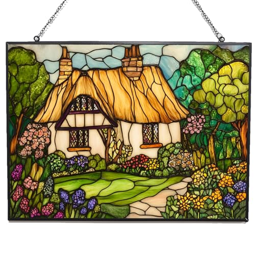 365CUSGIFTS Customized Rectangle Botanical House Stained Glass Window Hanging, Stained Glass Suncatcher for Women, Window Decor Perfect Home Décor
