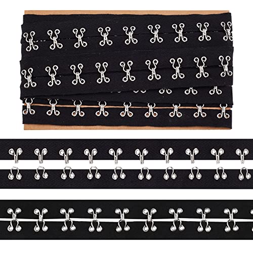 NBEADS 3 Yards(2.74m) Hook and Eye Tape, 1" Wide Black Cotton Tape Ribbon Silver Metal Edging for Corset, Bra, Sewing, Quilting, Bridal, Costumes, Home Decor by NBEADS - Used condition - US$13.87