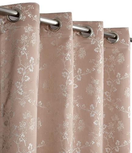Image of FRESH FROM LOOM Eyelet Style Curtain 8 Feet Long Door & Window | Semi Blackout | Light Blocking 80% Darkening | Floral Look | Heavy Jari Jacquard Premium Luxury Parda (8feet, Onion, 1pc only)