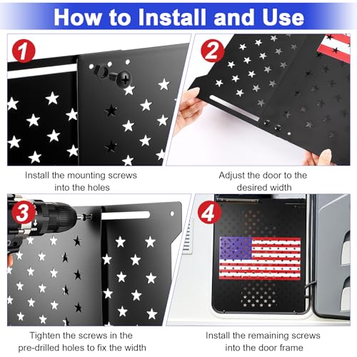 Gisafai 24" Adjustable Rv Screen Door Protector, Aluminum Grille Guard for Dogs, Fits 22"-31.5" Wide Camper Doors, Rv Entry Screen Door Shield, USA Flag and Star Design by Gisafai - Used condition - Image 6