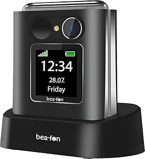 Beafon, silverline, Fold10, Klapphandy, SOS Notruftaste, XL Farbinnendiplay 2,2" (5,58cm), XL Farbaußendisplay 1,44" (3,65cm), Fotokonatakanzeige, Kamera, Lichtsignal, Tischladeschale