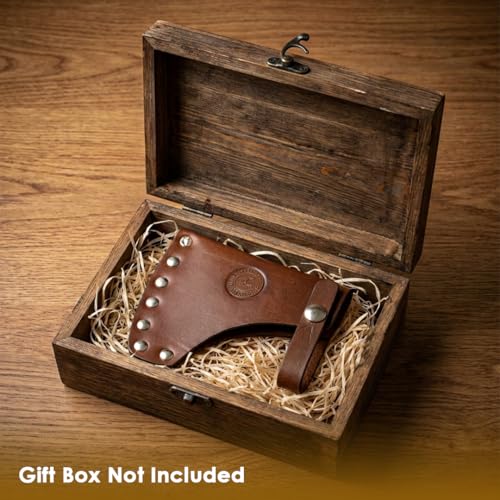 Dessi Leather Hatchet Sheath for Camping, Hiking & Bushcraft, Fits Fiskars, Estwing, Gerber, Italian Cowhide Axe Head Cover with Moisture Resistant Lining & Snap Closure by Dessi - Used condition - Image 4