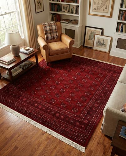 Rugs.com Bokhara Collection Rug – 8 Ft Square Red Medium-Pile
