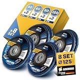 Set Fächerscheibe Ø125mm K41-120 (je 2 Stck.) für Stahl/Edelstahl - Polieren Entroster Kehlnaht schleifen - AMBOSS Werkzeuge ZFS Lamellenschleifscheibe blau Winkelschleifer - Profi Zirkon Schleifmop