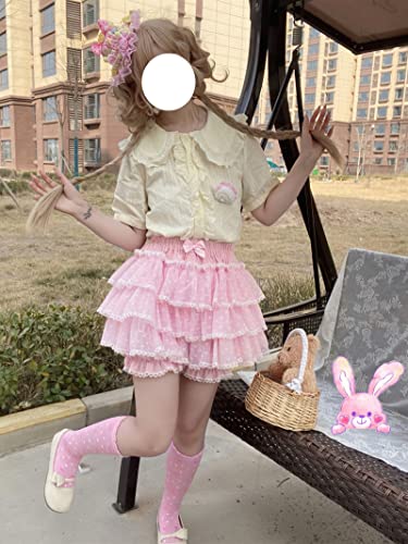 Cuteighteen Women\'s Lolita Bloomers Japanese Cute Tiered Ruffle Bloomer Kawaii Tulle Tutu Pumpkin Pettipants Shorts, Pink, Medium