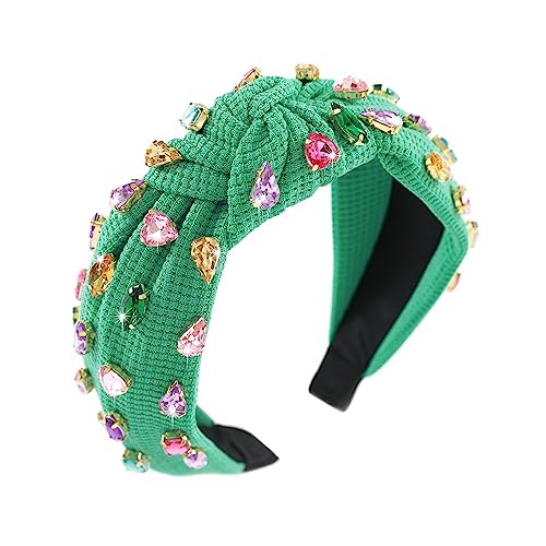 Gmmidea Jeweled Knotted Headband for Women Girls Sparkly Crystal Rhinestone Headband Wide Top Knot Women's Embellished Hairband Hair Accessories Green