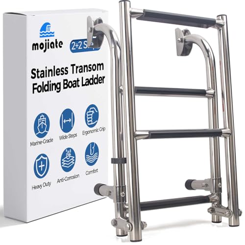 Mojiate Folding 4 Steps Boat Ladder Stainless Steel Marine Pontoon 2+2 Step for Marine Boat Yacht