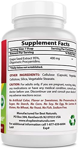 Best Naturals Grape Seed Extract 400 mg Veggie Capsule, 120 Count