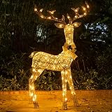 YULETIME 60-in Tall Pre-lit Christmas Buck, Lighted Glitter Gold Standing Christmas Male Deer with 1