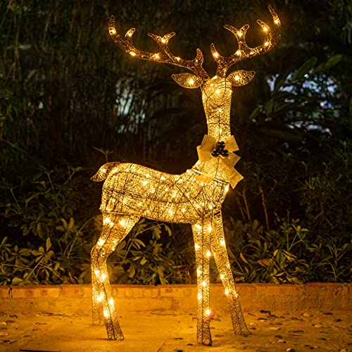 Yuletime 60-In Tall Pre-Lit Christmas Buck, Lighted Glitter Gold Standing Christmas Male Deer With 120 Warm White Led Lights For Holiday Decoration (Buck) #TOP21