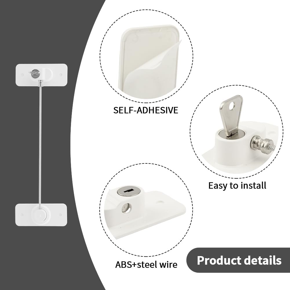 2 Pack Refrigerator Lock, with Keys, Heavy Duty Combination Fridge Lock, Child Safety Locks with Strong Adhesive and Screws, for Cabinets, Closets, Drawers, Window and More(size:2.95 x 1.26inch)