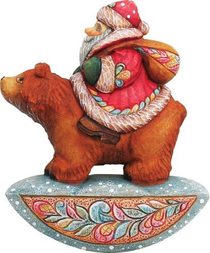 G. Debrekht Sant a Figurine on Grizzly Bear Ornament, 3-1/2-Inch Tall, Hand-Painted, Includes Hanger That Fits in Hole on Top