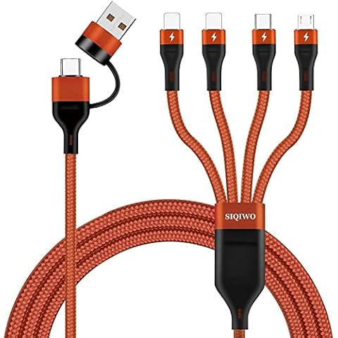 SIQWIO Multi Charging Cable 3A 4ft, USB A/USB C to 4 in 1 Nylon Braided Fast Charger Cord with 2*IP/Micro USB/Type C Connector for Phone, Android Galaxy, Pixel, Sony, LG, Huawei, Nexus, PS4 Cover