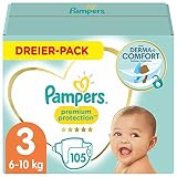 Pampers Baby Windeln Größe 3 (6-10kg) Premium Protection, 105 Stück, Pampers Weichster Komfort Und Schutz