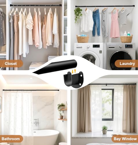 Adjustable Closet Rod, 16 to 72 Inche Closet Rods for Hanging Clothes, Heavy Duty 1.3 Inch Closet Hanging Rod for Closet Wardrobes Laundry RVs by BUHAROY - Used condition - Image 7