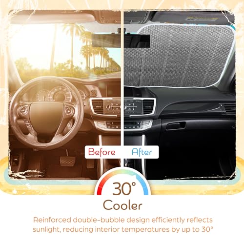 Carbella Blue Daisy Car Windshield Sun Shade - Sun Visor Sunshade for Car Windshield - Window Shades for Cars, SUV & Truck - Dash Cover UV Protection for Front Window Shade Accessories - 57" x 27" by Carbella - Image 4