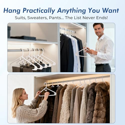 HOUSE DAY Premium Heavy Duty Plastic Hangers 12 Pack - Ultra Thick White Clothes Hangers - 20 lb Capacity - Sturdy Hangers for Coats, Jackets, Suits & Jeans - Closet Organizer for Dorm, Apartment by HOUSE DAY - Image 7