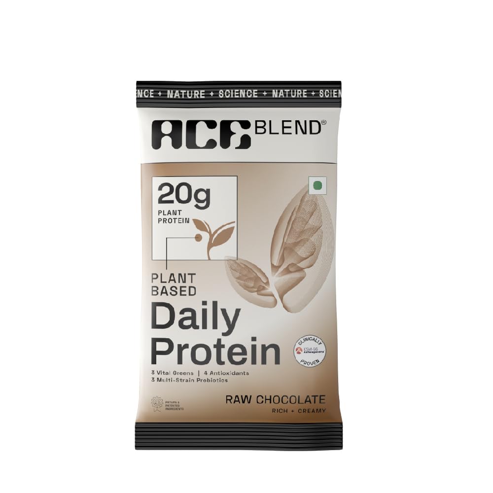 DAILY 20G Vegan Plant Protein Powder | 4 Servings | Raw Chocolate | 4 Vital Greens, 4 Antioxidants, 3 Probiotics | Blended for All Men & Women | 100% Gut Friendly