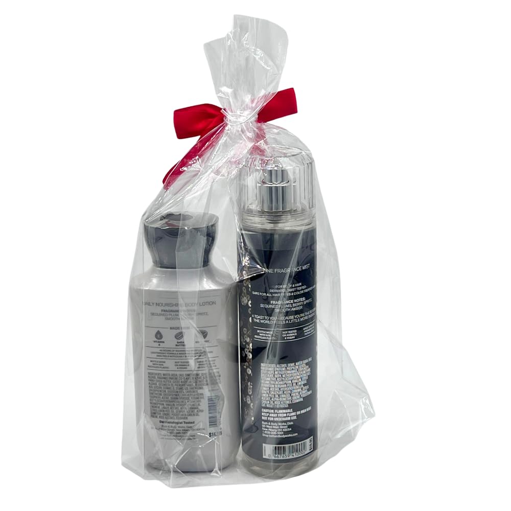 Bath & Body Works A TOAST TO YOU Fine Fragrance Mist & Body Lotion 2pc Bundle Gift Set with Plastic Bag and a Red Bow for Holidays & Gifts – Full Size