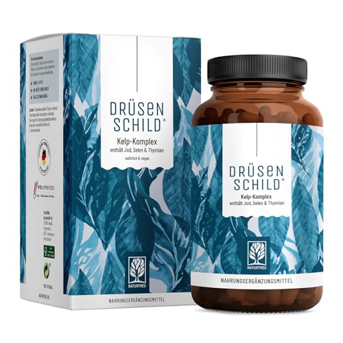 NATURTREU® Jod Selen Komplex Kapseln - 150µg Jod aus Braunalgen (Kelp Extrakt) mit Selen und Thymian - Hochdosiert, natürlich und vegan - 180 Kapseln