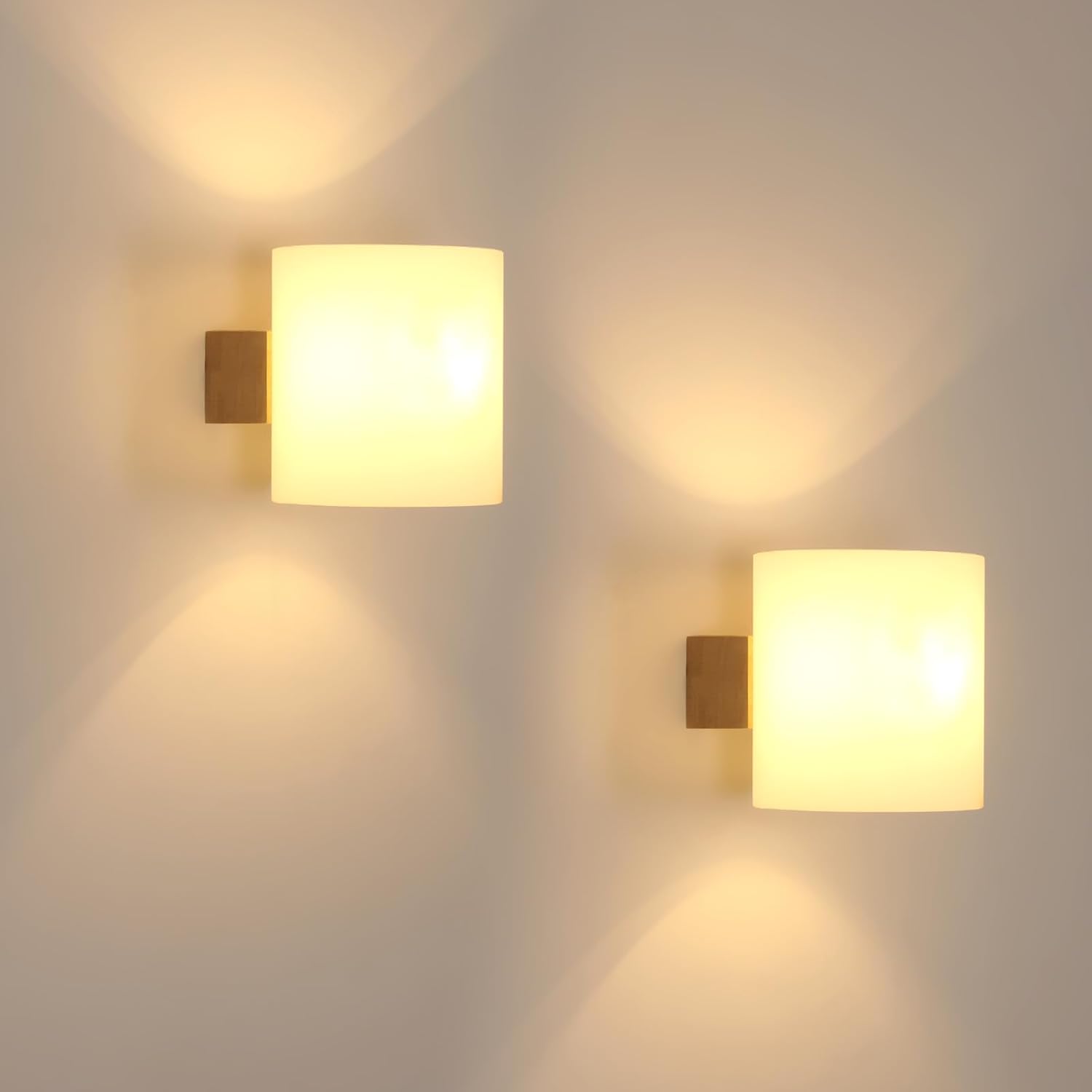 Comely Wandleuchte Innen Holz 2 St cK E27 Wandlampe mit Glas Lampenschirm Vintage Wand Lampen Innen f r Schlafzimmer Flur Esszimmer Wohnzimmer [Energieklasse E]