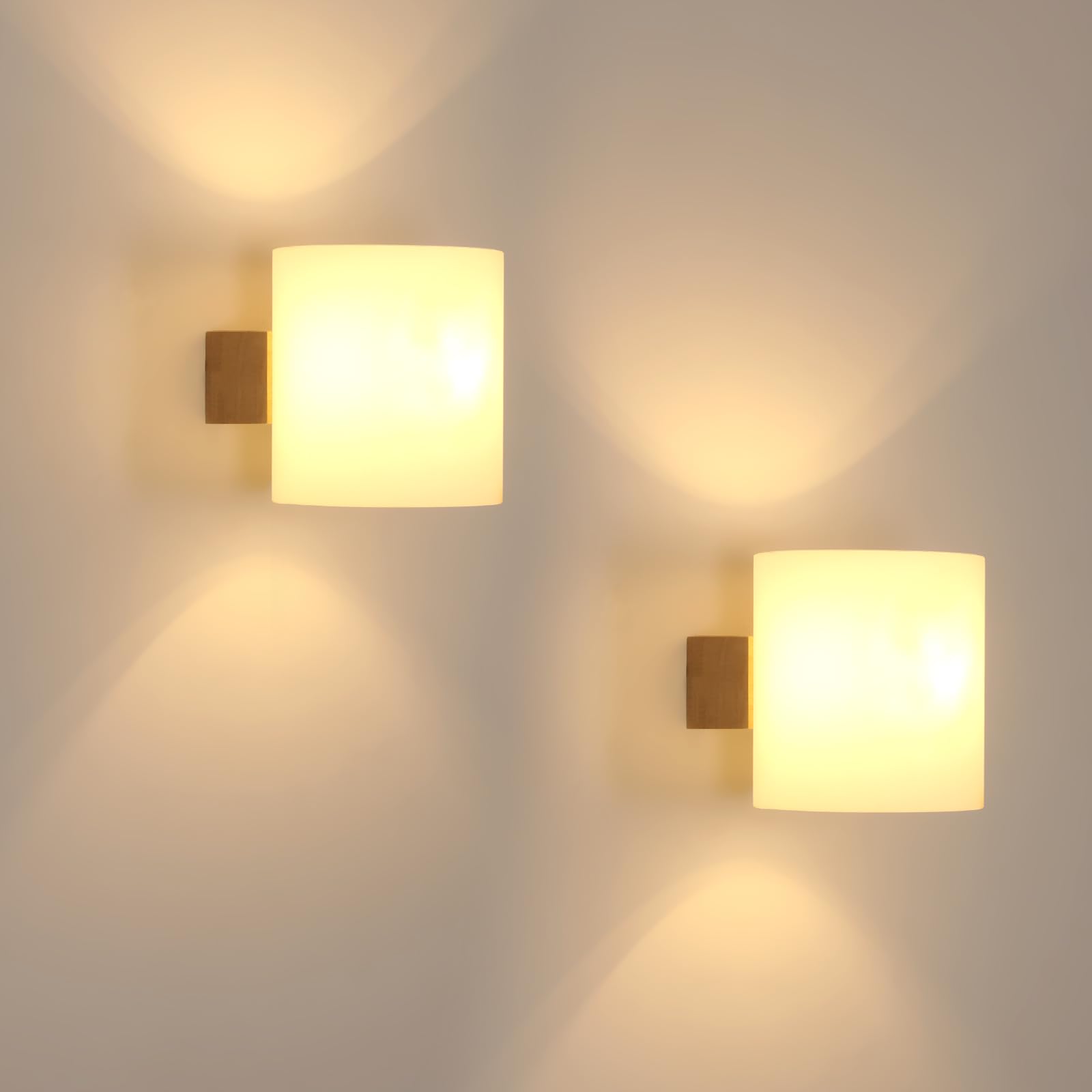 Comely Applique Murale Intérieure Bois 2 Pièces Lampe Murale E27 Rétro en Verre Lampe de Chevet pour Chambre Salon