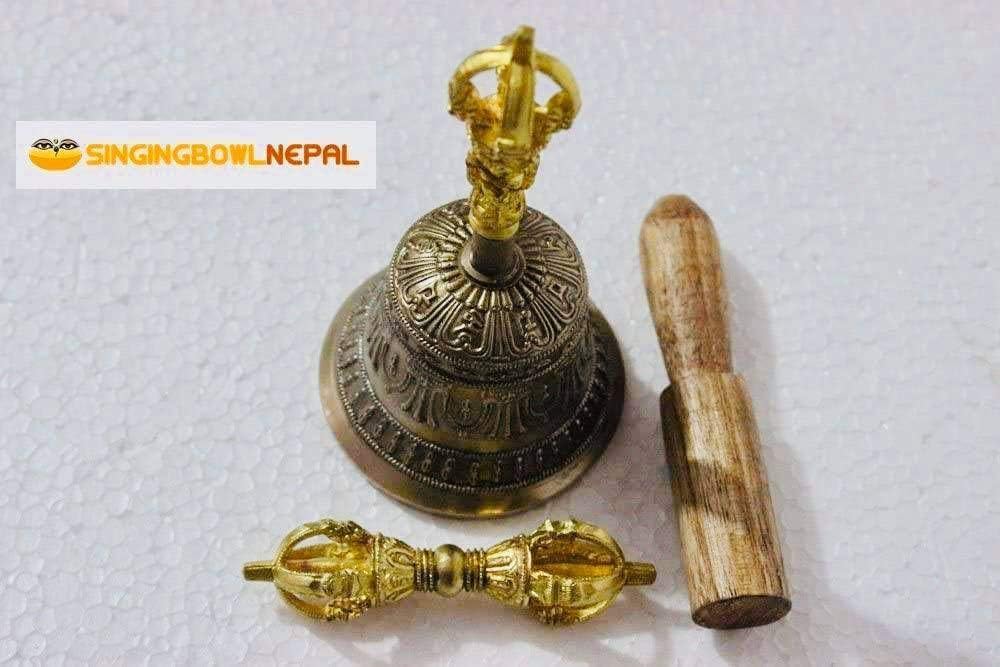 Tibetan Buddhist Meditation Bell and Dorje Set - Dharma Objects Bell of Enlightenment From Nepal 6.5 Inches