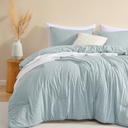 CASAAGUSTO Blue Twin XL Gingham Comforter Set, 2 Pieces Bedding