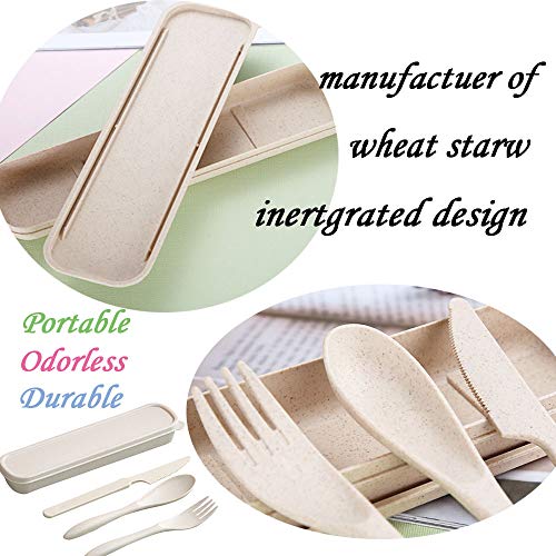 4 Color Wheat Straw Tableware,Travel Utensil Set With Case,Reusable Spoon Knife Forks,Eco-Friendly For Adult Travel Picnic,Camping #TOP2