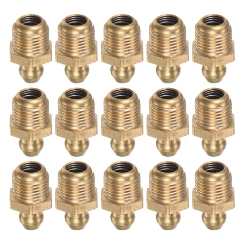 Image of HARFINGTON 15pcs Brass Straight Grease Fitting G1 /8 SAE Thread Hydraulic Grease Nipple Accessories for Car