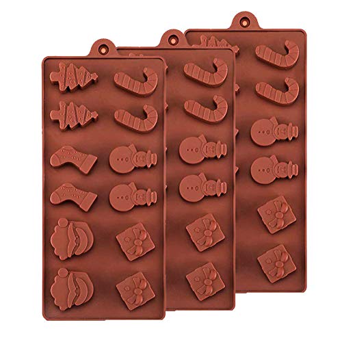 BREEZO Christmas Silicone Chocolate Moulds, 3PCS 12-Cavity Cake Cookie Moulds Candy Baking Molds for Chocolate Cake DIY for Xmas Party Cake Decoration with Christmas Themed Shapes