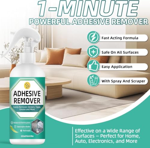 Adhesive Remover Spray, Glue Remover with Plastic Scraper and Towel, Surface Safe Sticky Stuff Remover for Car, Windows, Floor, Sticker Remover Rapidly Removes Labels, Gum, Tape, Wax (10.5Fl oz) by Balldanlu - Used condition - Image 4