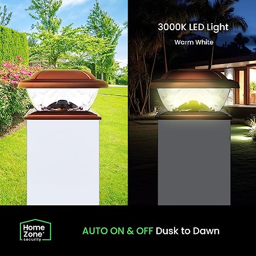 Home Zone Security Solar Post Cap Lights - Decorative Led Outdoor Post Lights With Flat Base For 4-6 In. Posts, Copper Colored (2-Pack) #TOP2