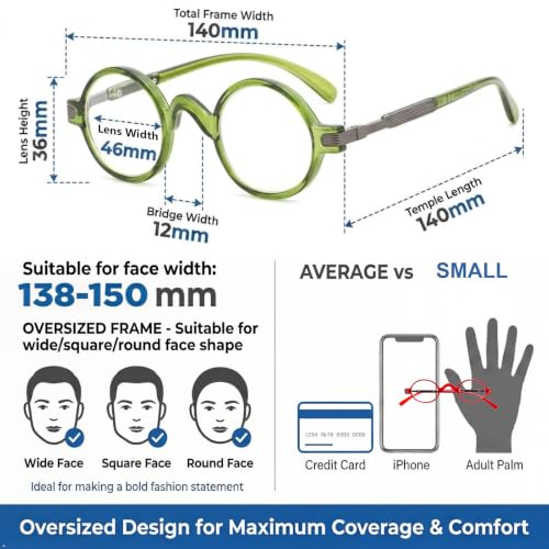 Image of Eyekepper Reading Glasses for Men, Small Round Readers Women, 3.00 Green | Mens Womens Cheaters, Reader Eyeglasses, All-Day Comfort Spring Hinges, Scratch Resistant for Work /Crafts