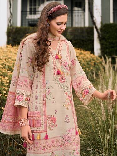 Image of INDO ERA Women's Straight Linen Floral Printed Kurta & Pant with Dupatta Set | Kurta Sets For Woman