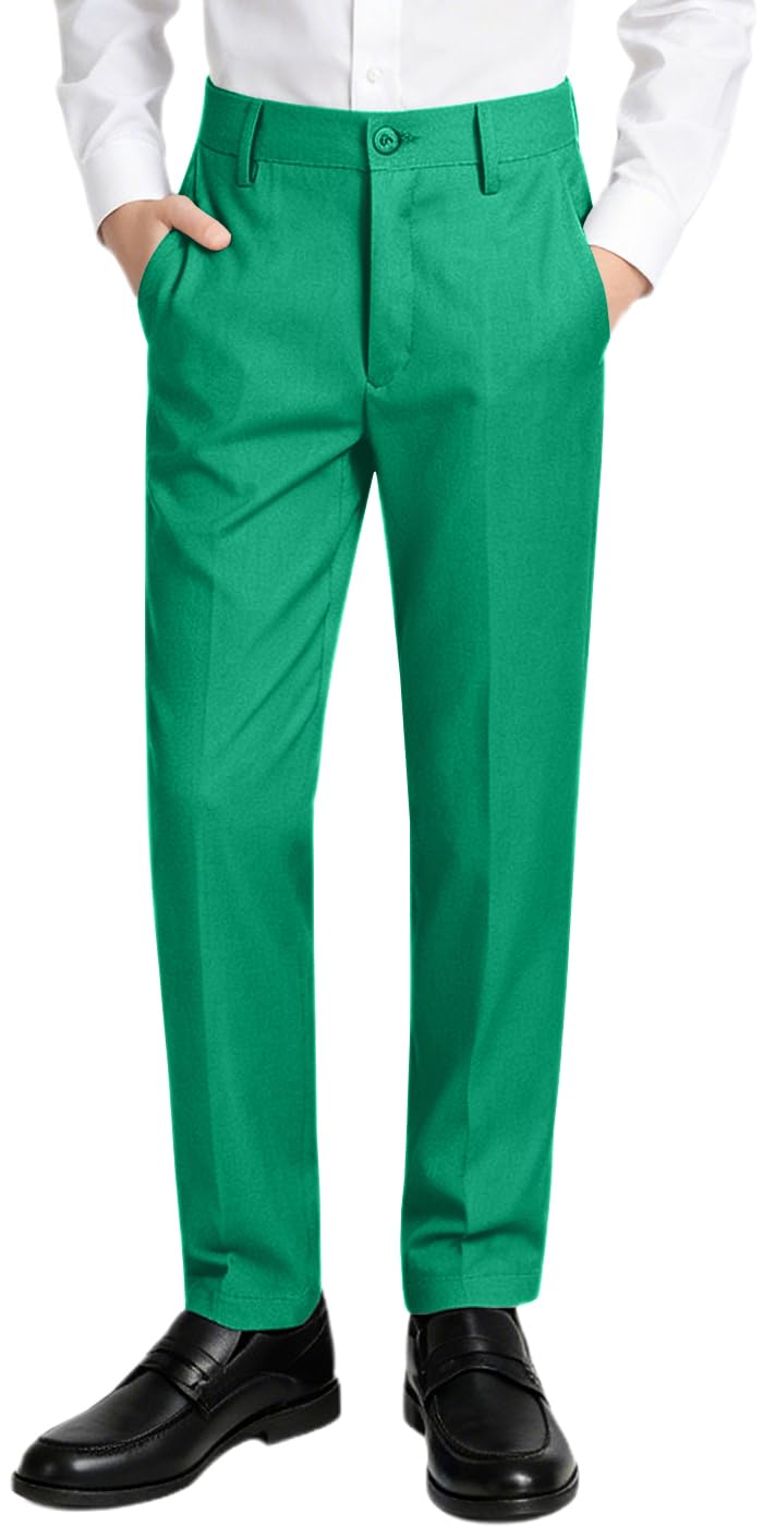 Boys Dress Pants Slim Fit,Formal Suit Trousers with Adjustable Waist