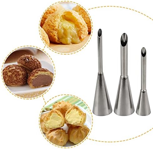 Tabiger Cream Icing Piping Nozzles Tips, 3pcs Long Puff Nozzles Cream Filling Tubes Cupcake Filler Nozzle Puff Decorating Tool Kit for Filling Donuts Cupcakes Eclairs Pastries Cookies Cakes