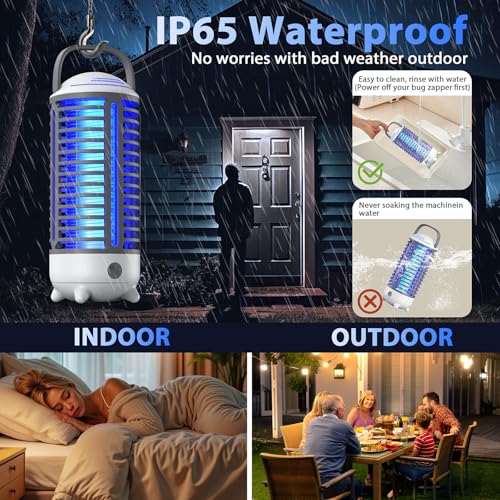 Bug Zapper Outdoor & Indoor,Cordless Portable Mosquito Zapper with Rechargeable 4000mAh Battery,Mosquito Trap Outdoor Patio,Electric Fly Trap for Camping,Kitchen,Backyard,Pati — view 3