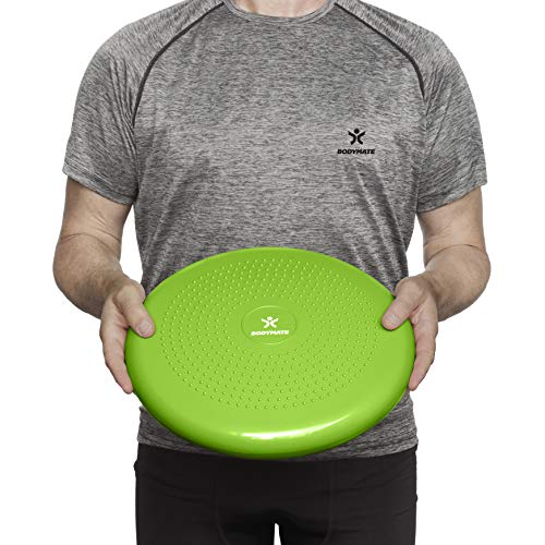 BODYMATE Ballsitzkissen inkl. Pumpe GRÜN 34cm Durchmesser - Balance-Kissen, Luftkissen, Balance Pad, Noppenkissen - Core-, Fitness-, Reha-, Koordinations- und Rückentraining
