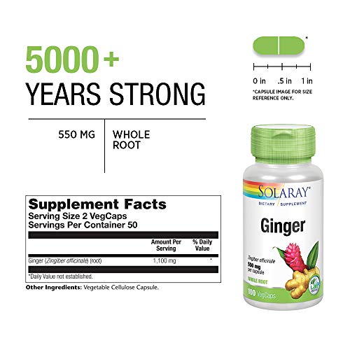 Solaray Ginger Root 1100Mg | Healthy Digestion, Joints And Motion & Stomach Discomfort Support | Whole Root | Non-Gmo & Vegan | 100 Vegcaps #TOP2