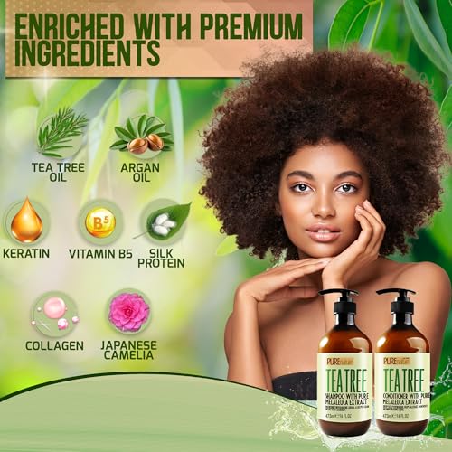 Image of Tea Tree Oil Shampoo and Conditioner Set - Sulfate and Paraben Free Treatment for Oily Hair and to Help Reduce Your Itchy and Dry Scalp - Healthy Anti Dandruff Formula for Men and Women