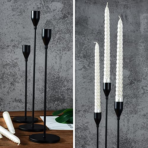 Huppy Candlestick Holders Matte Black Set Of 3 Designed For Taper Candles, Decorative Candlestick Holder For Wedding, Dinning, Party, Fits 3/4 Inch Thick Candle & Led Candles (Matte Black) #TOP5